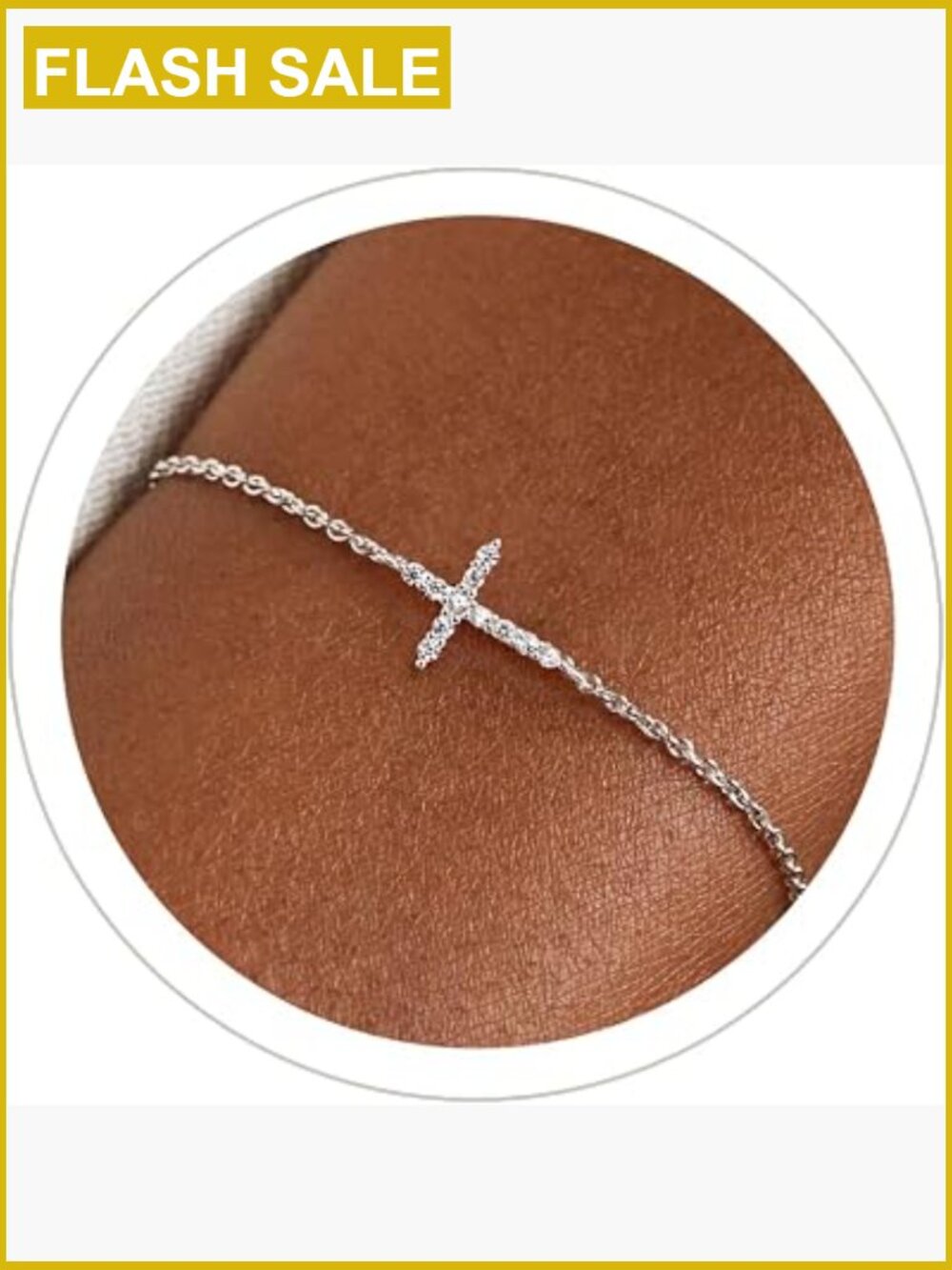Dainty Cross Bracelet for Women Sterling Silver Cubic Zirconia Adjustable Link